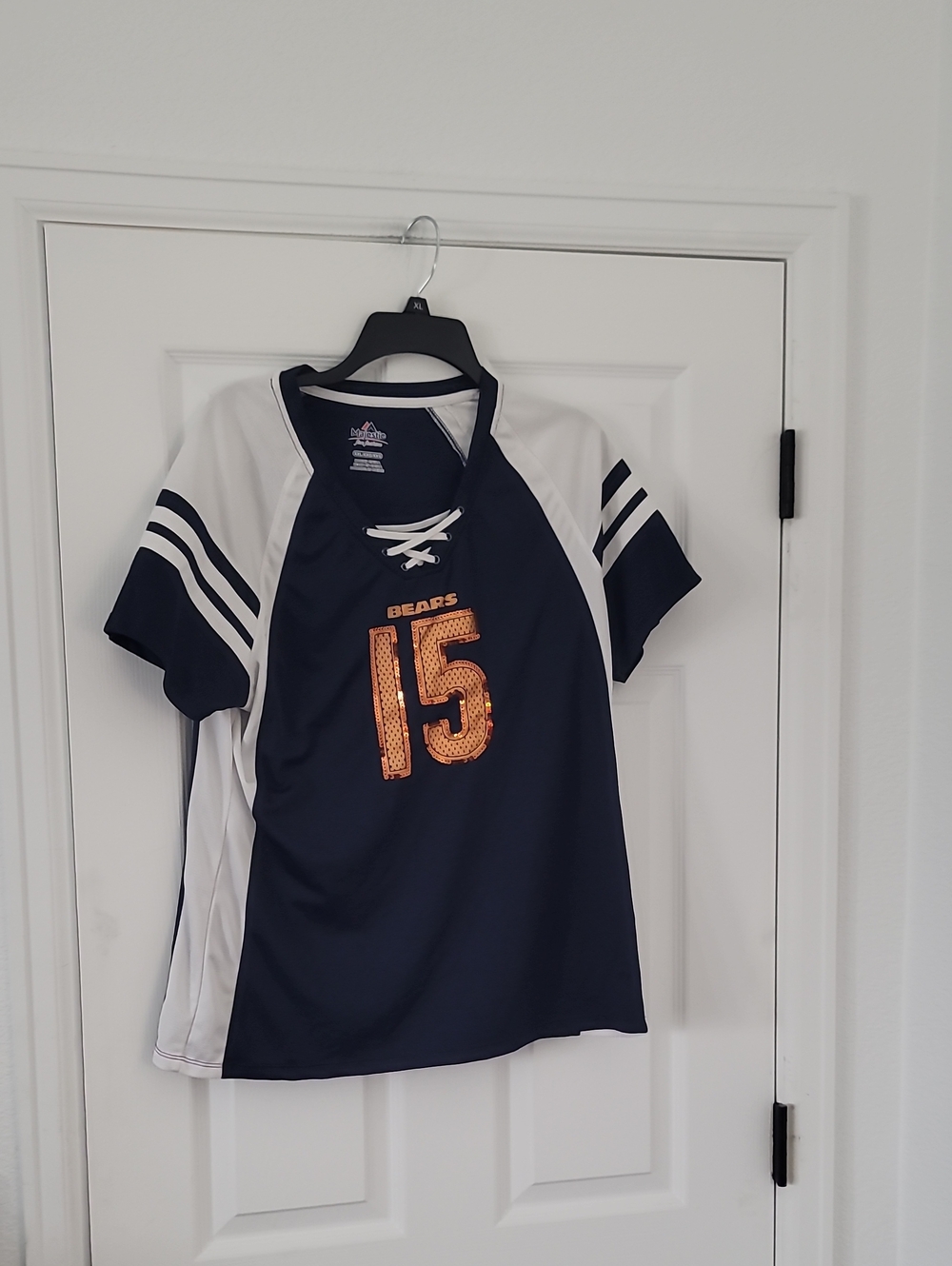 Navy & White Lace-Up Sports Jersey with Orange Number